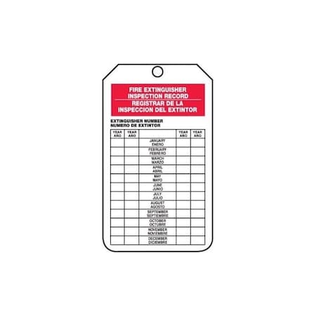 Accuform Bilingual Spanish Safety Tags, FIRE EXTINGUISHER INSPECTION RECORD, 5.75in x 3.25in, RP-Plastic, 5PK SBTRS217PTM